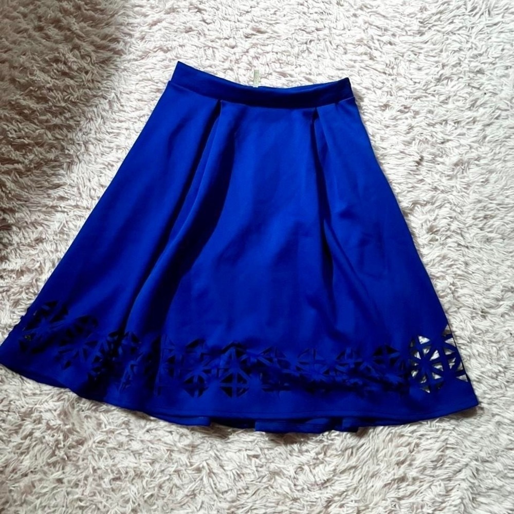 Royal Blue Geometric Vivid Bold Cut Out Flare Skirt Womens M Colorful Maximalist